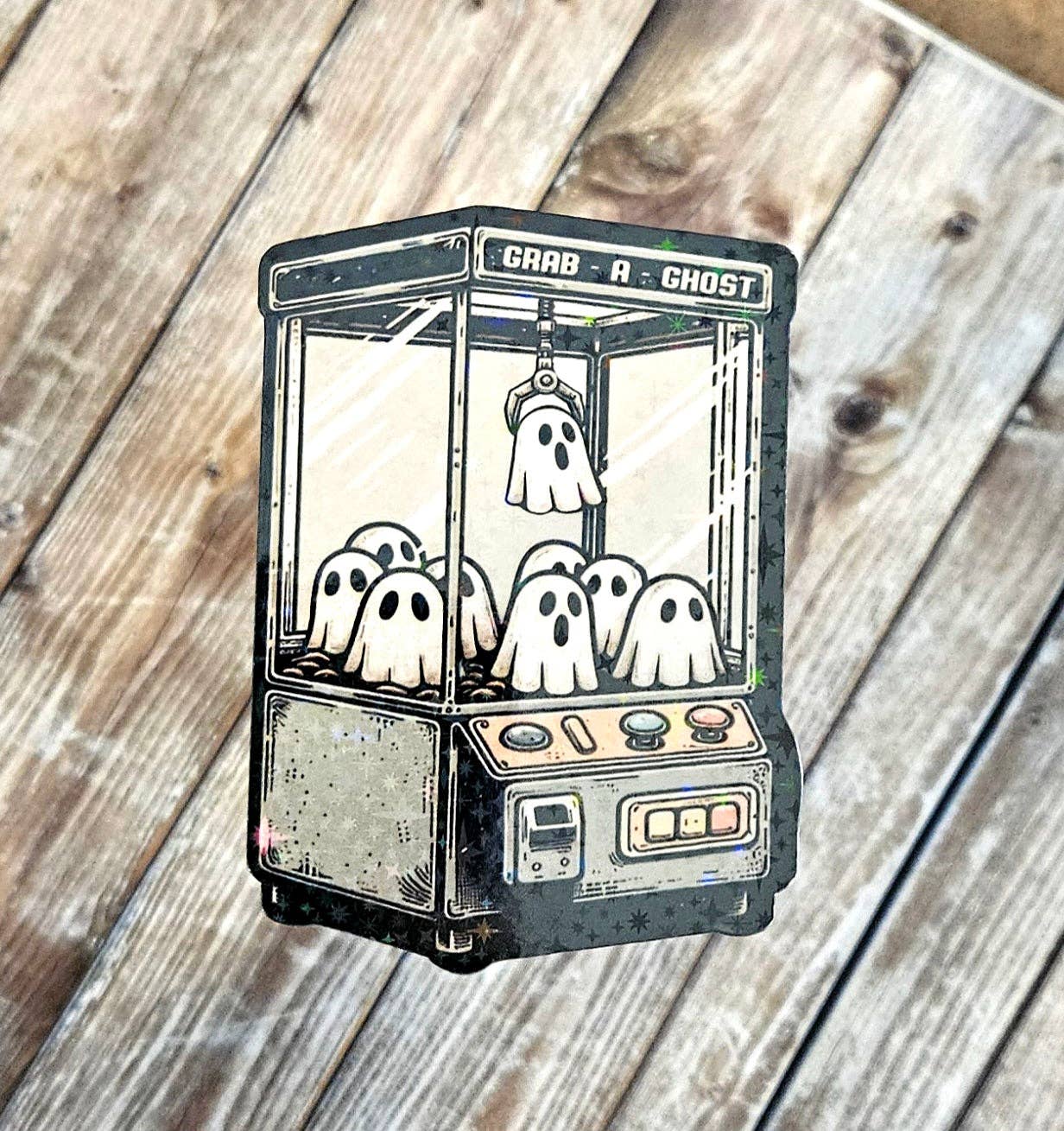 Glow in the dark ghost claw machine sticker for water bottle or laptop