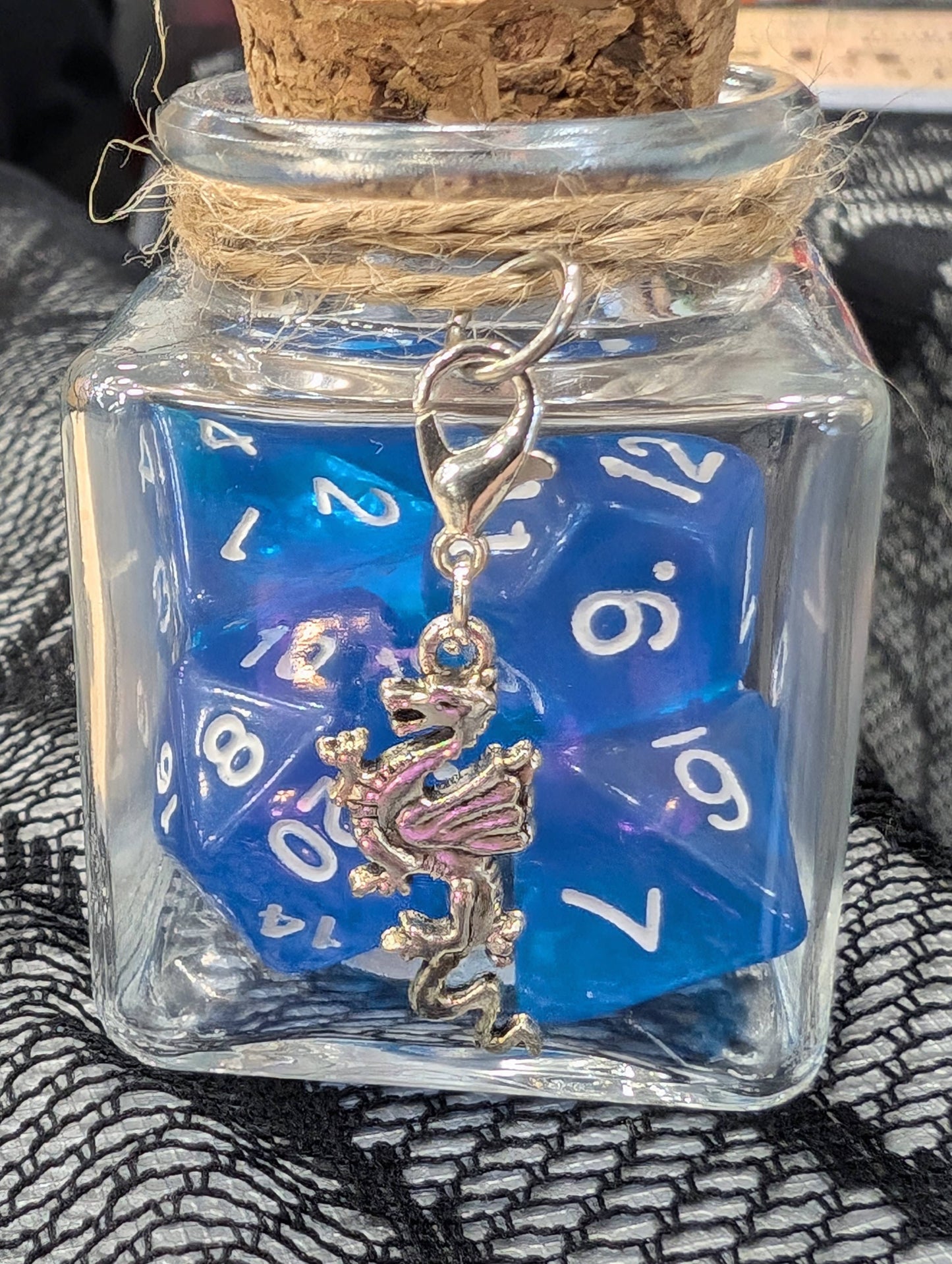 Dice Spell Jars, with 7pcs D20 TRPG Dice: Silver Charms
