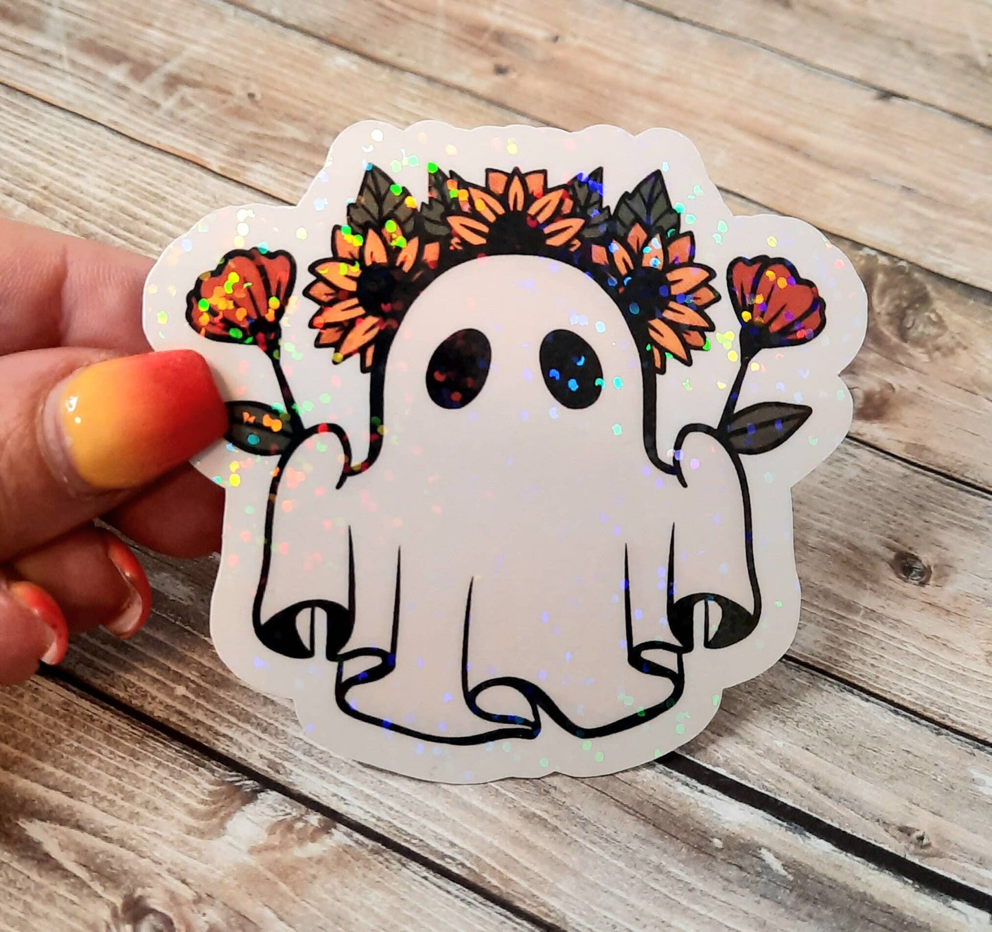 Flower Child Ghost Sticker, Spooky Hippie Sticker