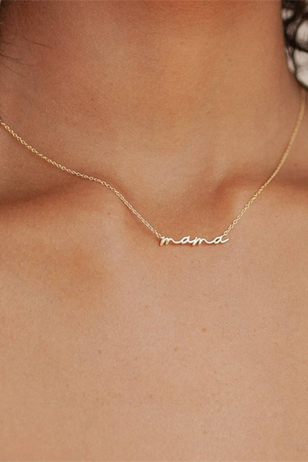 Gold Tiny Mama Script Necklace: Gold / ONE SIZE