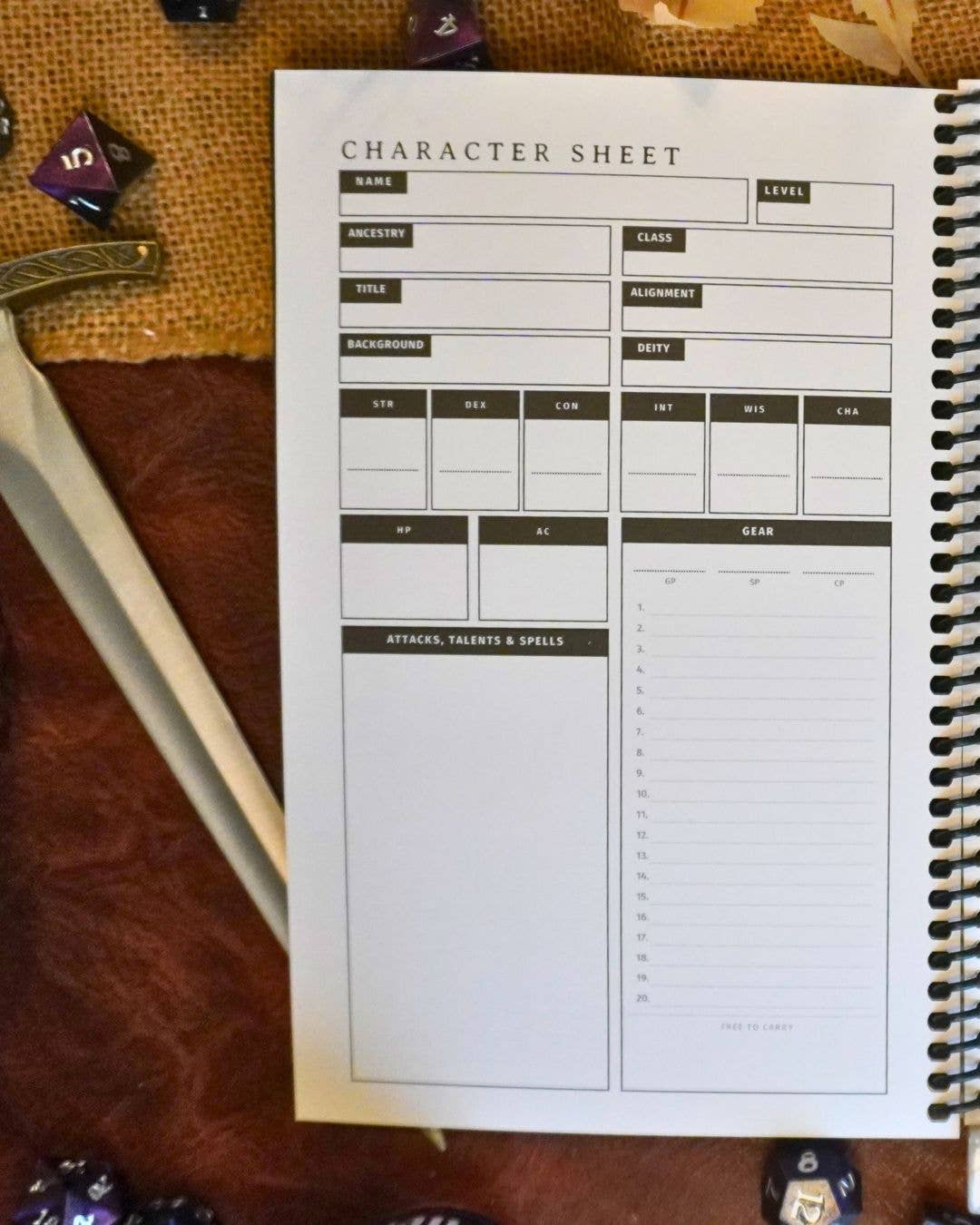 Dungeon Codex Shadowdark RPG Character Journal: One Set of Mystery Dice with Bottle