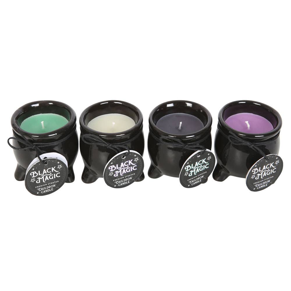 Set of 12 Gothic Halloween Cauldron Candles in Display