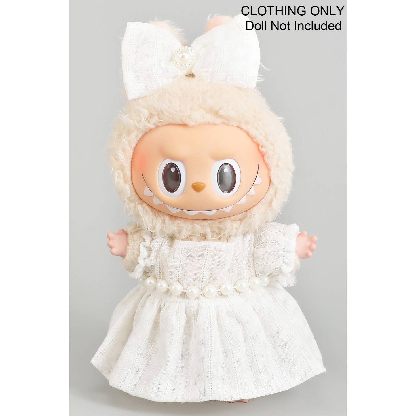 FLORAL DRESS AND BOW WITH PEARLS LABUBU OUTFIT: WHITE / 1 SIZE