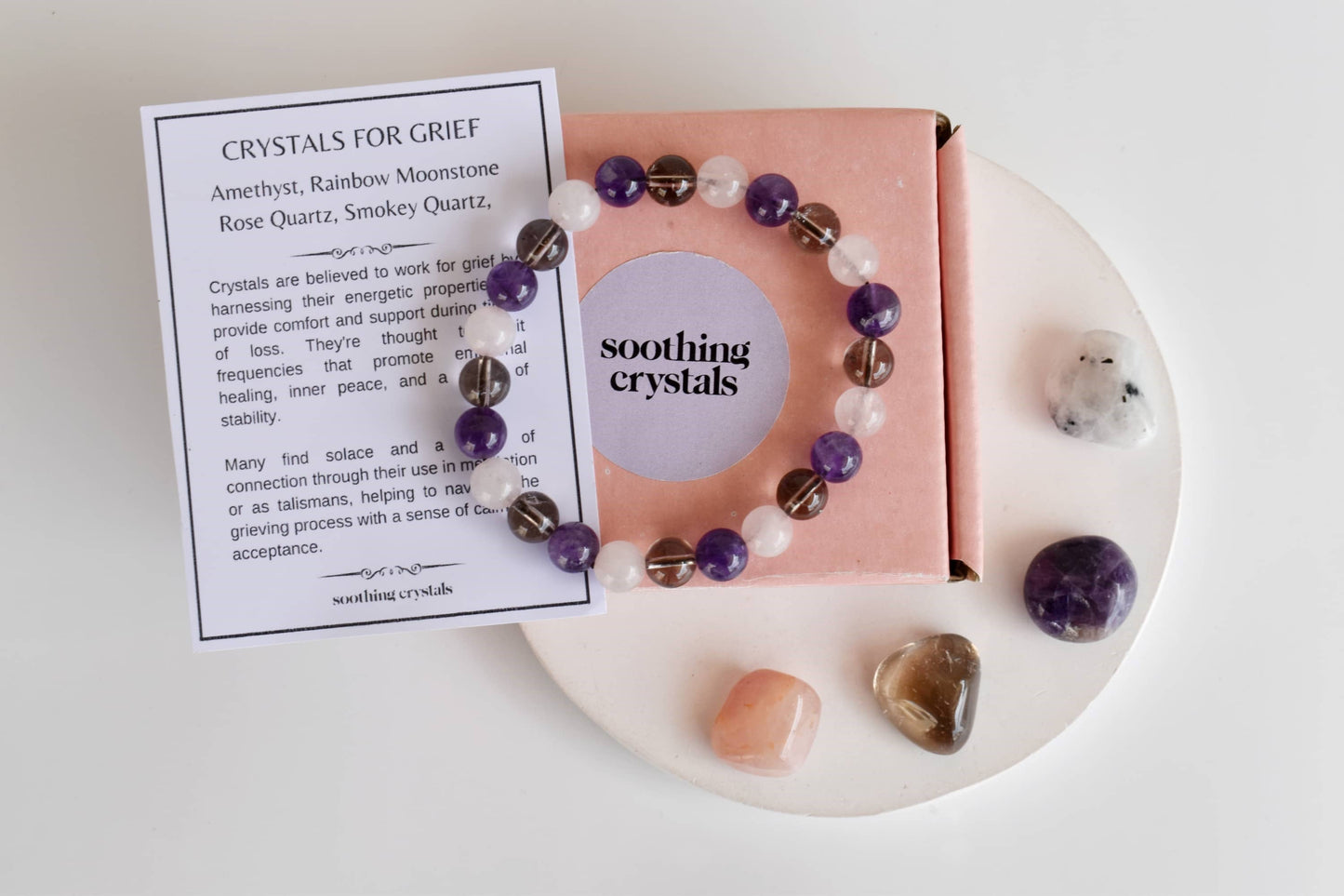 GRIEF Support Relief Crystal Set, Crystal Healing Grief Kit: SET2 (Tumbles+ Bracelet)
