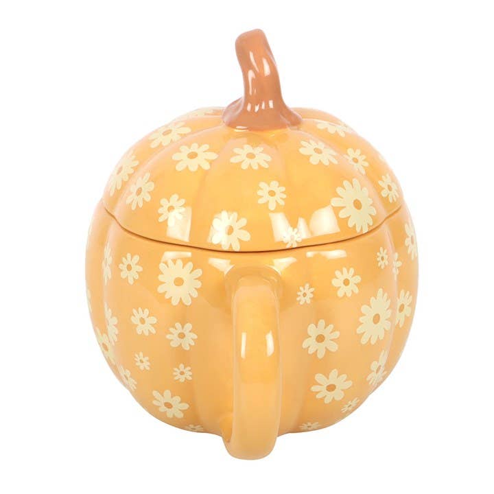 Groovy Floral Pumpkin Shaped Lidded Mug