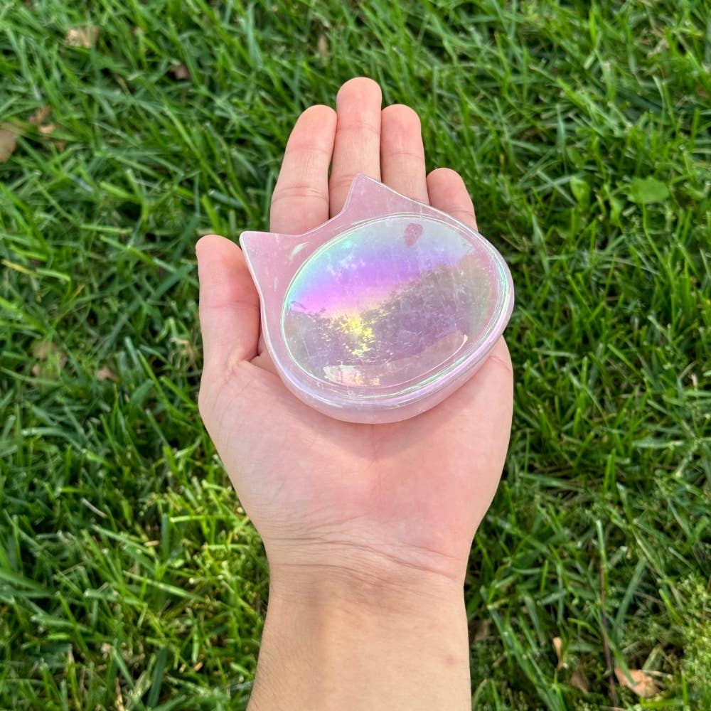 Shaped Crystals - Aura Rose Quartz Trinket Dish, Cat