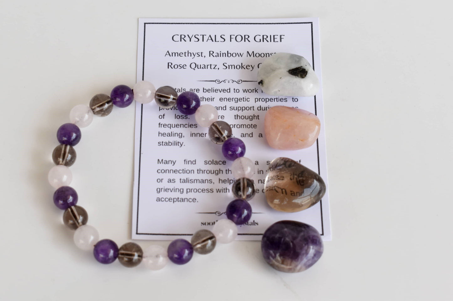 GRIEF Support Relief Crystal Set, Crystal Healing Grief Kit: SET2 (Tumbles+ Bracelet)