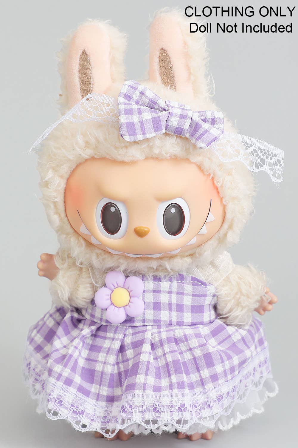 CUTE DRESS AND BOW PIN LABUBU OUTFIT: PURPLE / 1 SIZE