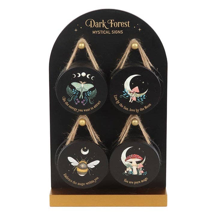 Set of 24 Dark Forest Mini Signs on Display