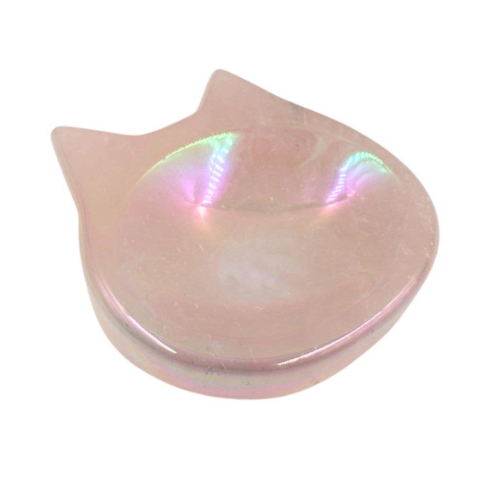 Shaped Crystals - Aura Rose Quartz Trinket Dish, Cat