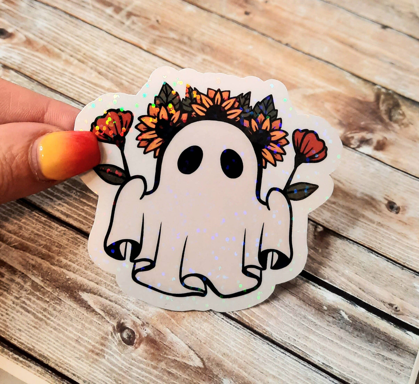 Flower Child Ghost Sticker, Spooky Hippie Sticker