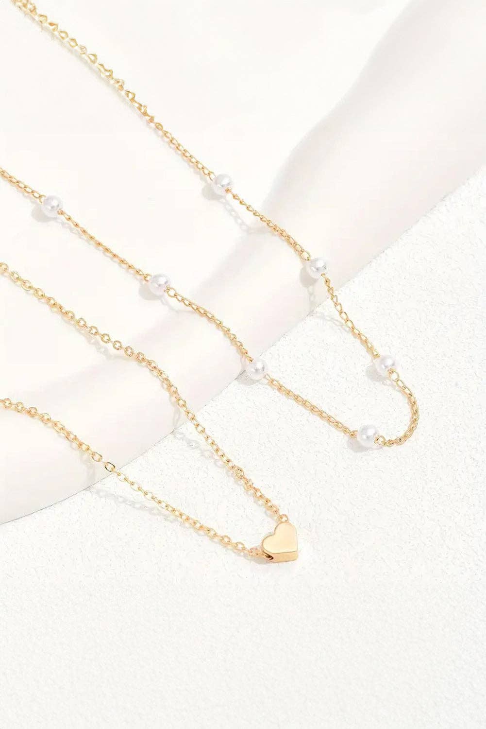 Gold Plated Heart and Pearl Detail 2pcs Layered Necklace: Gold / ONE SIZE