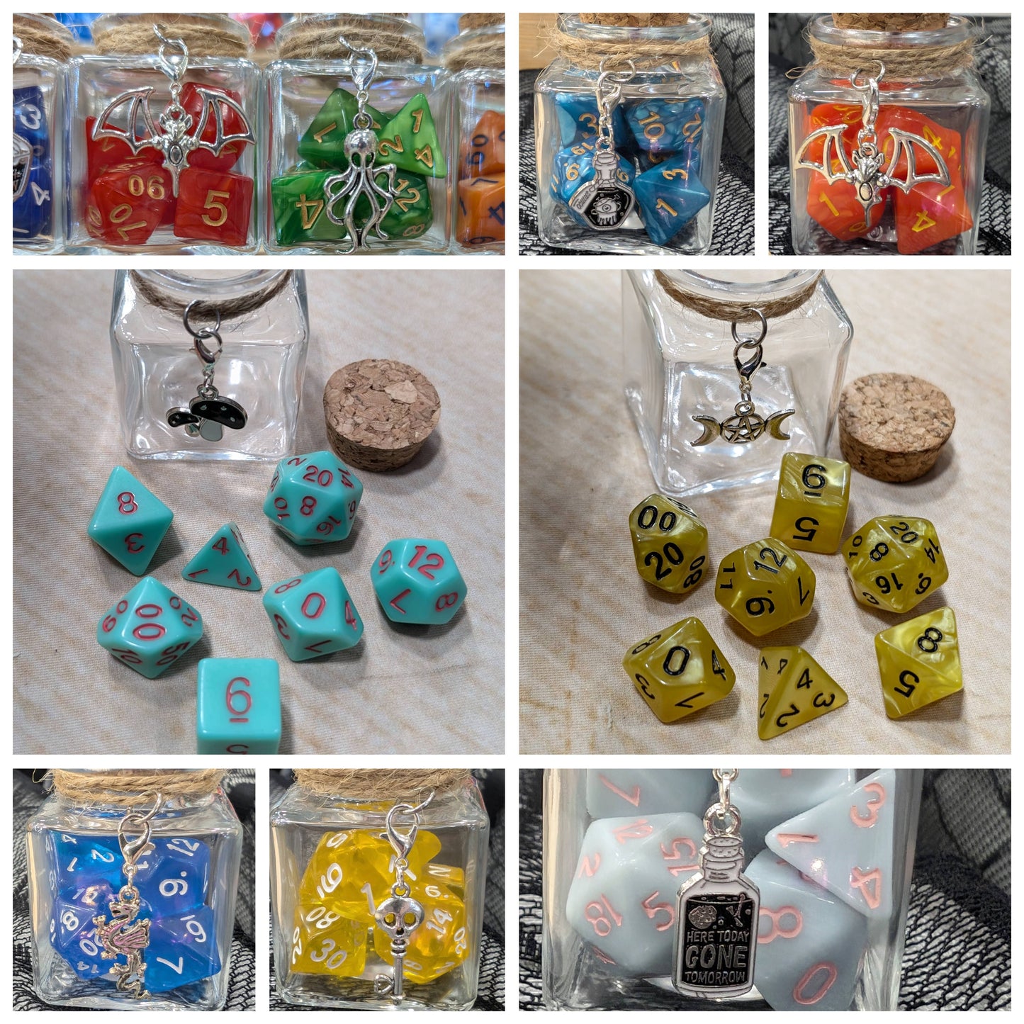 Dice Spell Jars, with 7pcs D20 TRPG Dice: Silver Charms