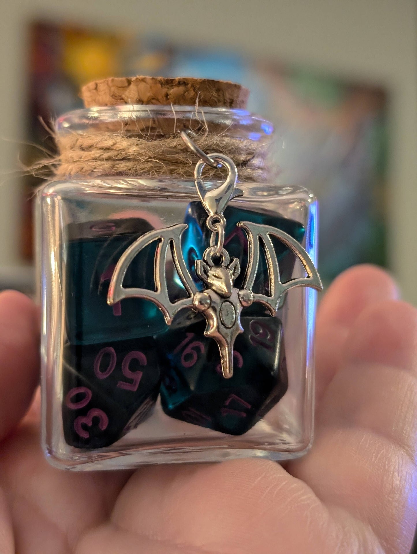 Dice Spell Jars, with 7pcs D20 TRPG Dice: Silver Charms