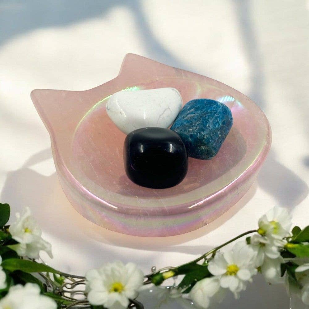 Shaped Crystals - Aura Rose Quartz Trinket Dish, Cat