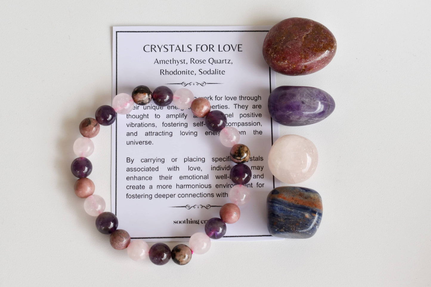 Attracting LOVE Crystal Set, Crystal Healing Love Gift Kit: SET2 (Tumbles+ Bracelet)