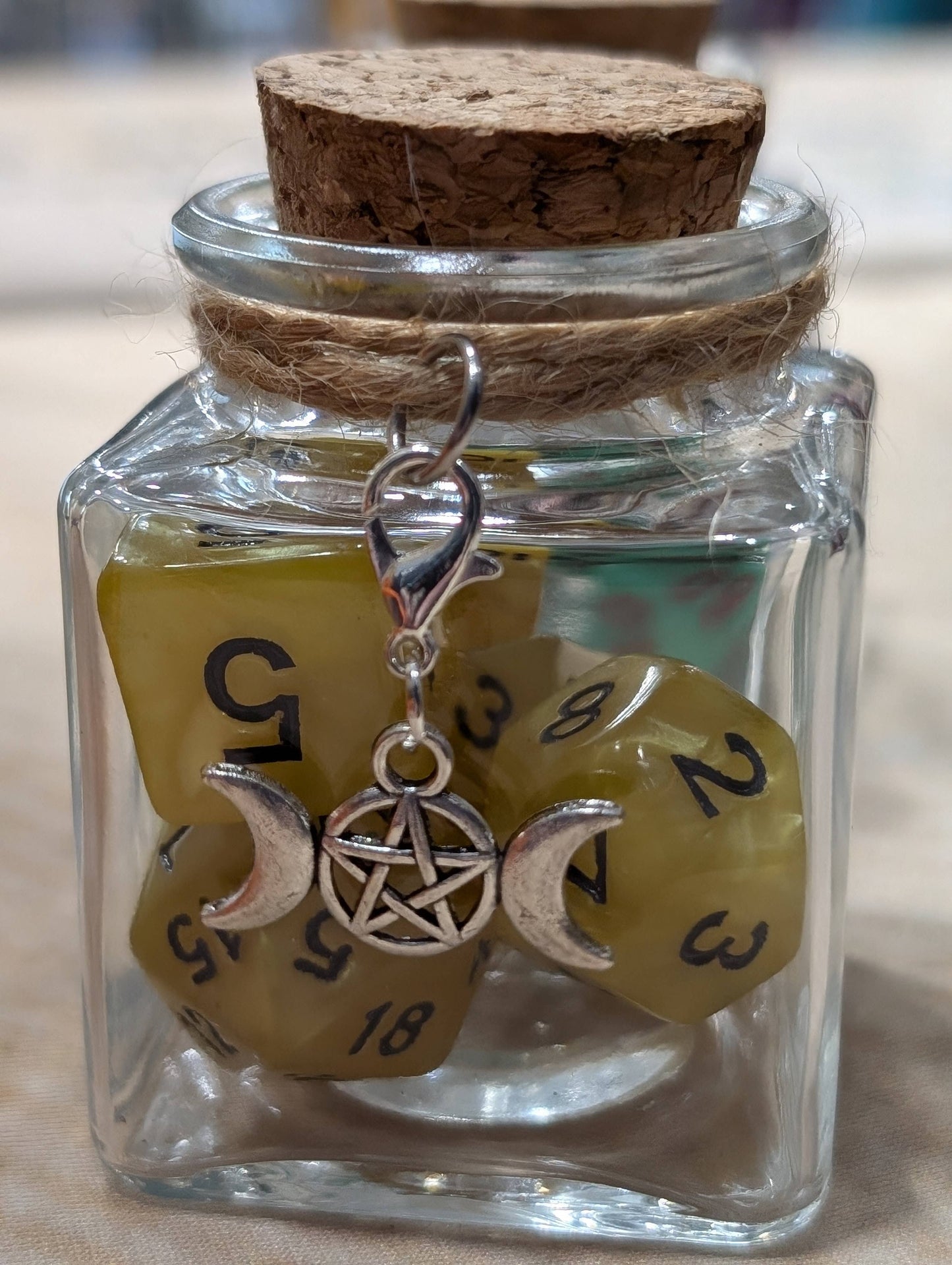 Dice Spell Jars, with 7pcs D20 TRPG Dice: Silver Charms