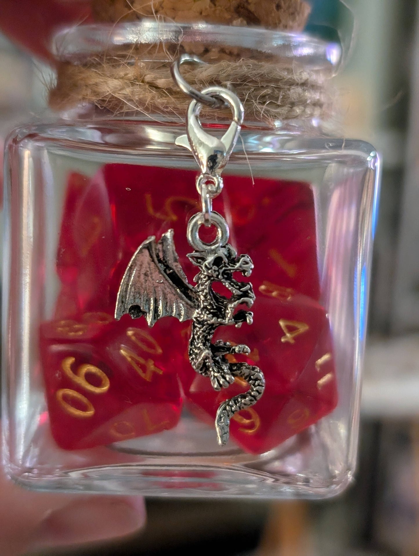 Dice Spell Jars, with 7pcs D20 TRPG Dice: Silver Charms