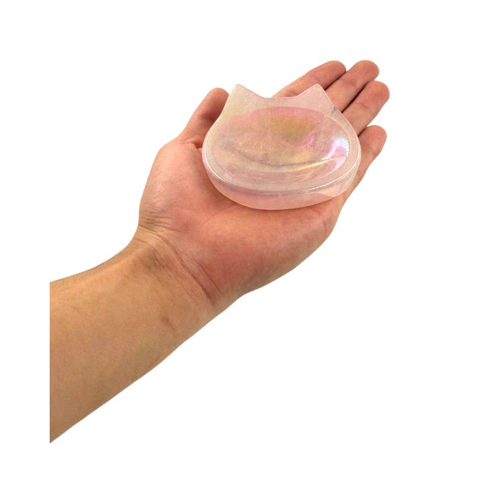 Shaped Crystals - Aura Rose Quartz Trinket Dish, Cat