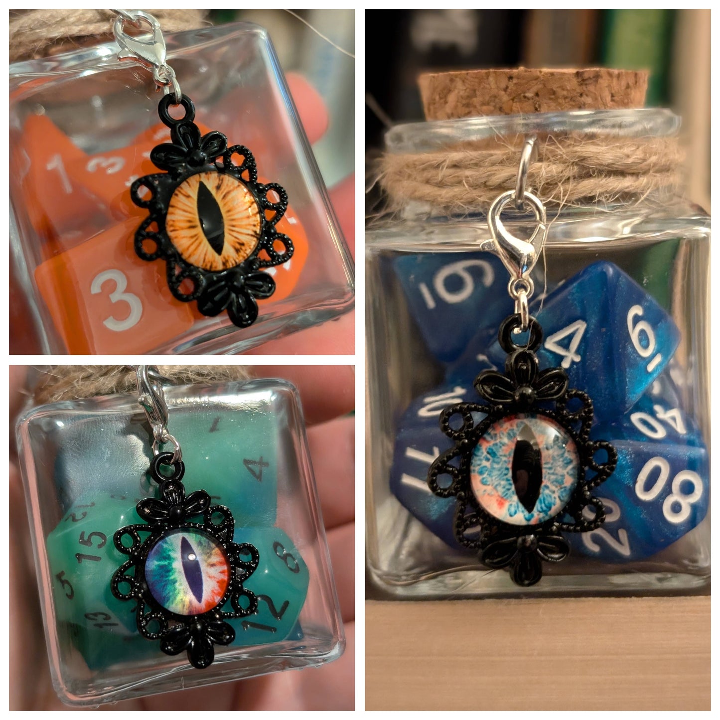 Dice Spell Jars, with 7pcs D20 TRPG Dice: Silver Charms