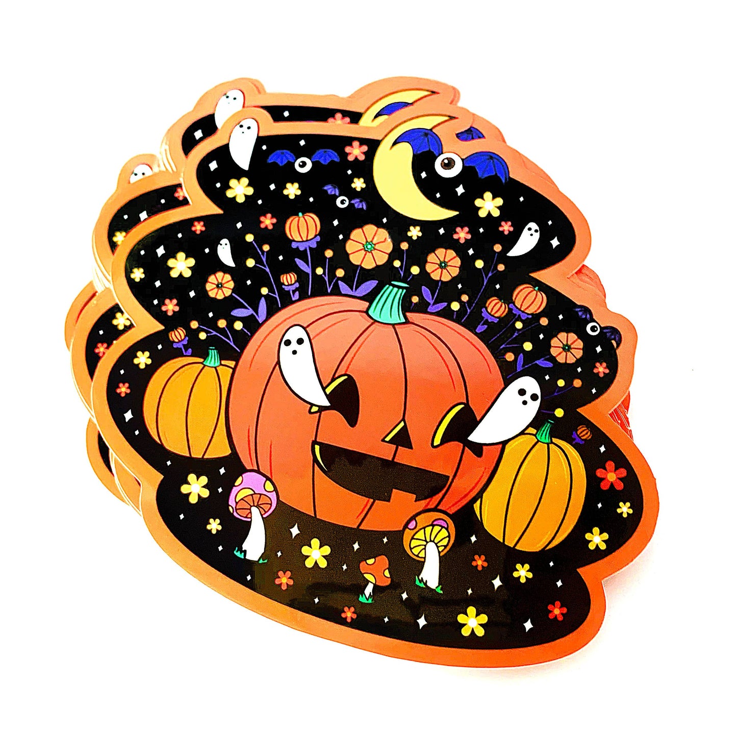 Jack O Lantern Halloween Floral Ghosts Pumpkin Vinyl Sticker