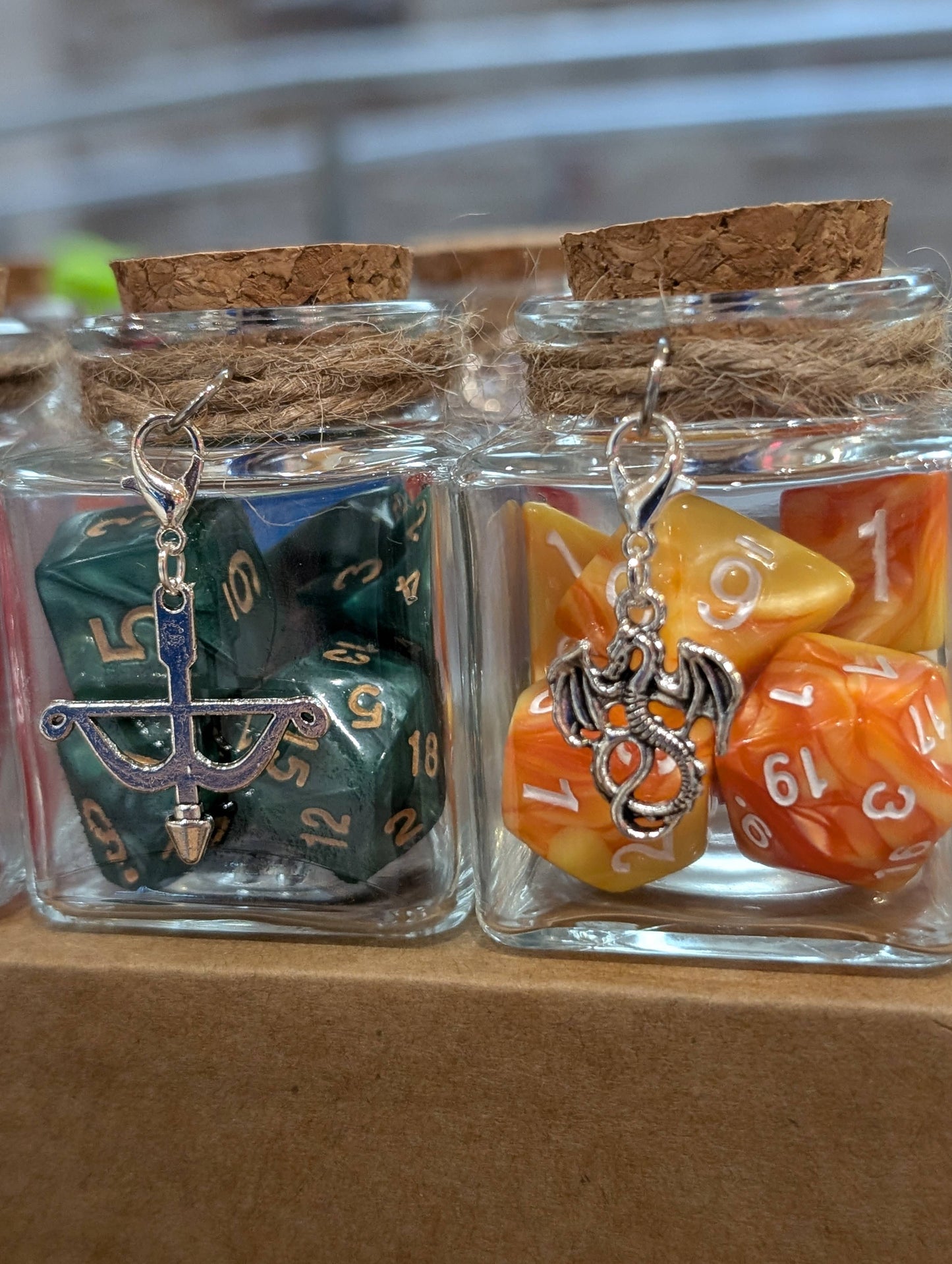 Dice Spell Jars, with 7pcs D20 TRPG Dice: Silver Charms