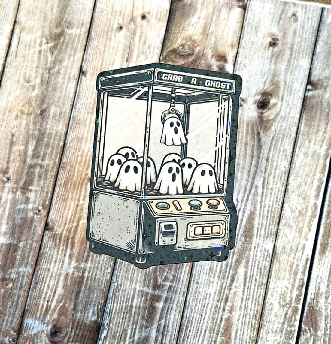 Glow in the dark ghost claw machine sticker for water bottle or laptop