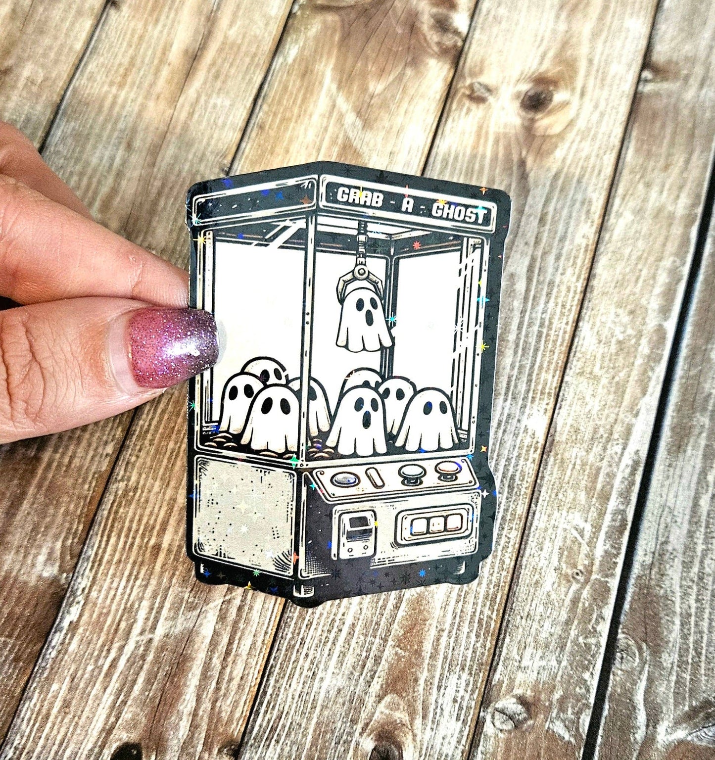 Glow in the dark ghost claw machine sticker for water bottle or laptop