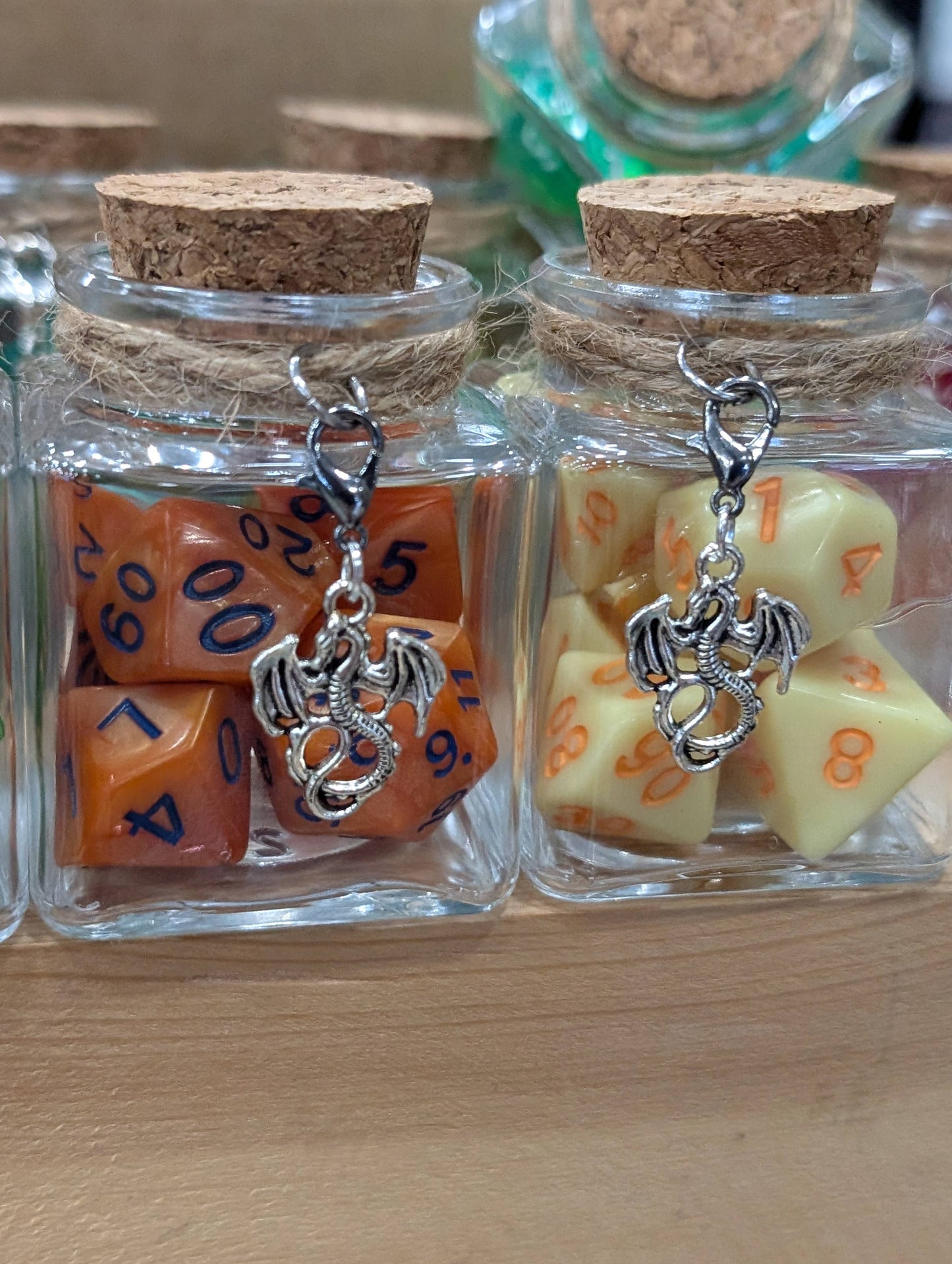 Dice Spell Jars, with 7pcs D20 TRPG Dice: Silver Charms