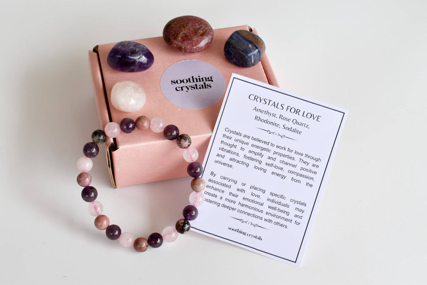 Attracting LOVE Crystal Set, Crystal Healing Love Gift Kit: SET2 (Tumbles+ Bracelet)