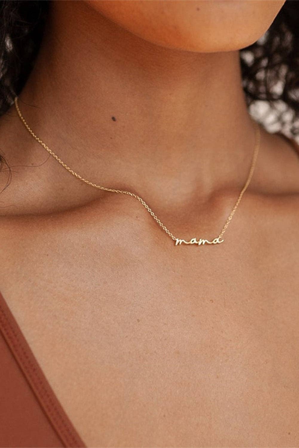 Gold Tiny Mama Script Necklace: Gold / ONE SIZE