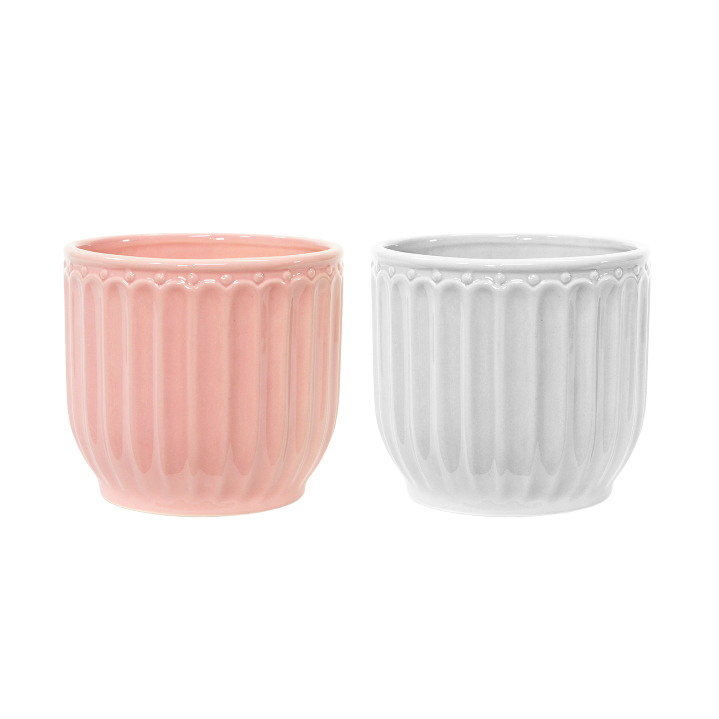 5"D Ribbed Glossy Ceramic Hem Pot - Valentine's Day: Pink