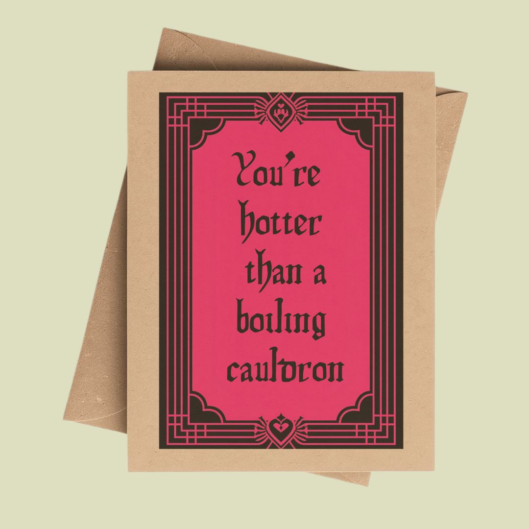 Witchy valentine notecard on brown kraft