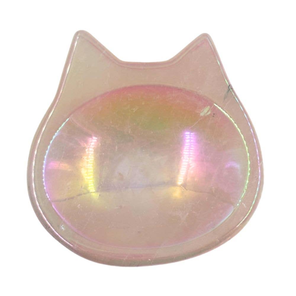 Shaped Crystals - Aura Rose Quartz Trinket Dish, Cat