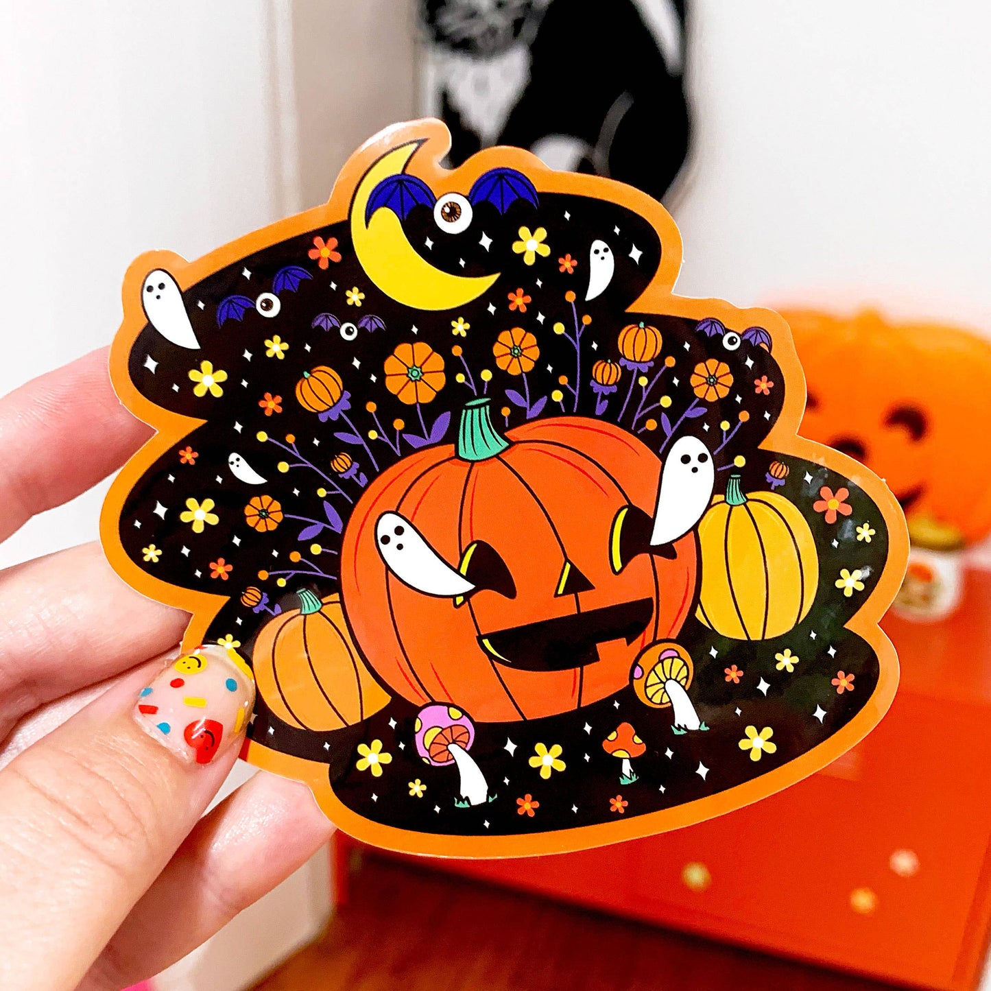 Jack O Lantern Halloween Floral Ghosts Pumpkin Vinyl Sticker