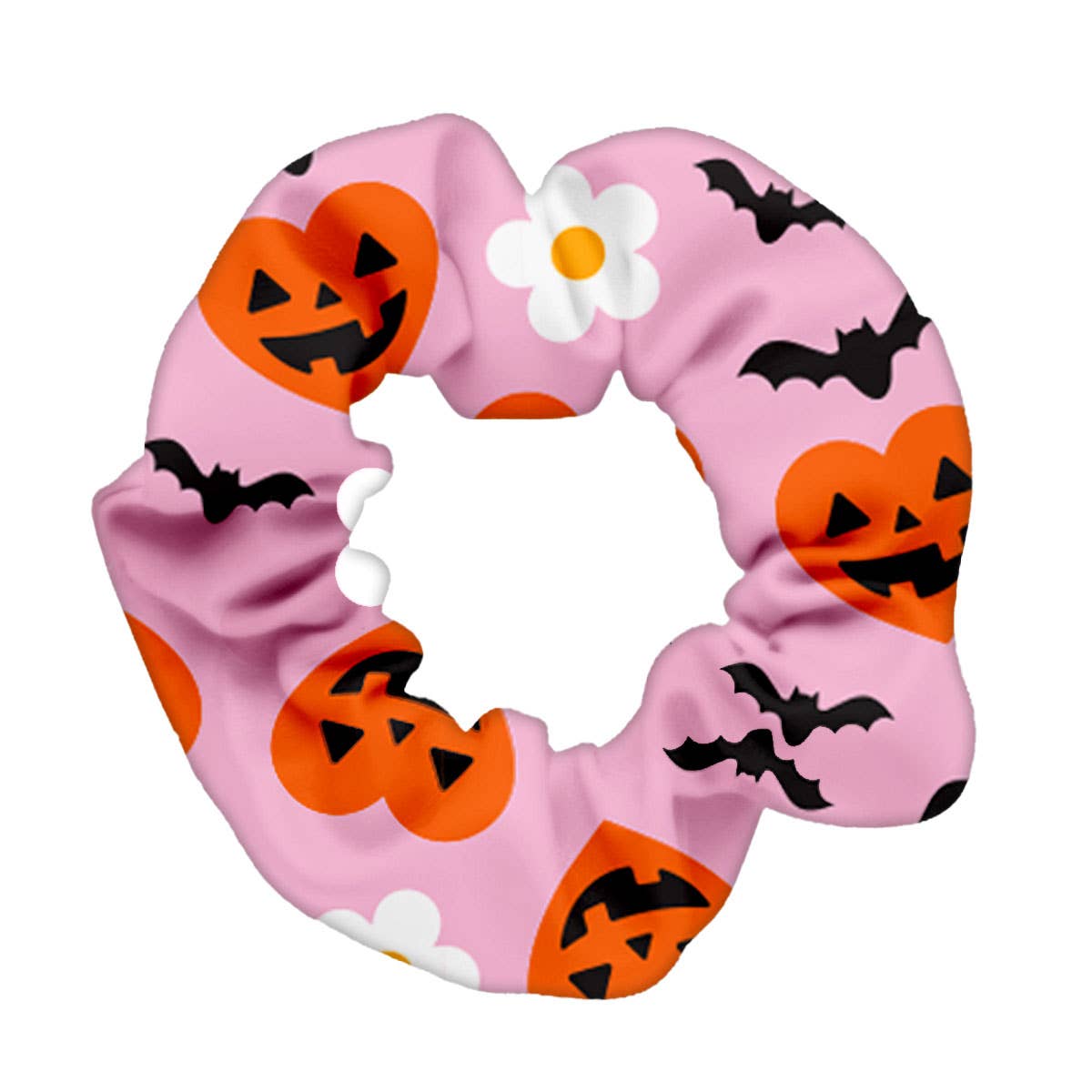 Halloween Hearts Jack-O-Lantern Floral Bats Hair Scrunchie