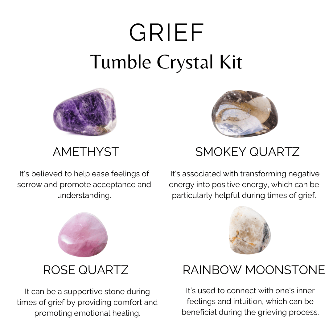 GRIEF Support Relief Crystal Set, Crystal Healing Grief Kit: SET2 (Tumbles+ Bracelet)