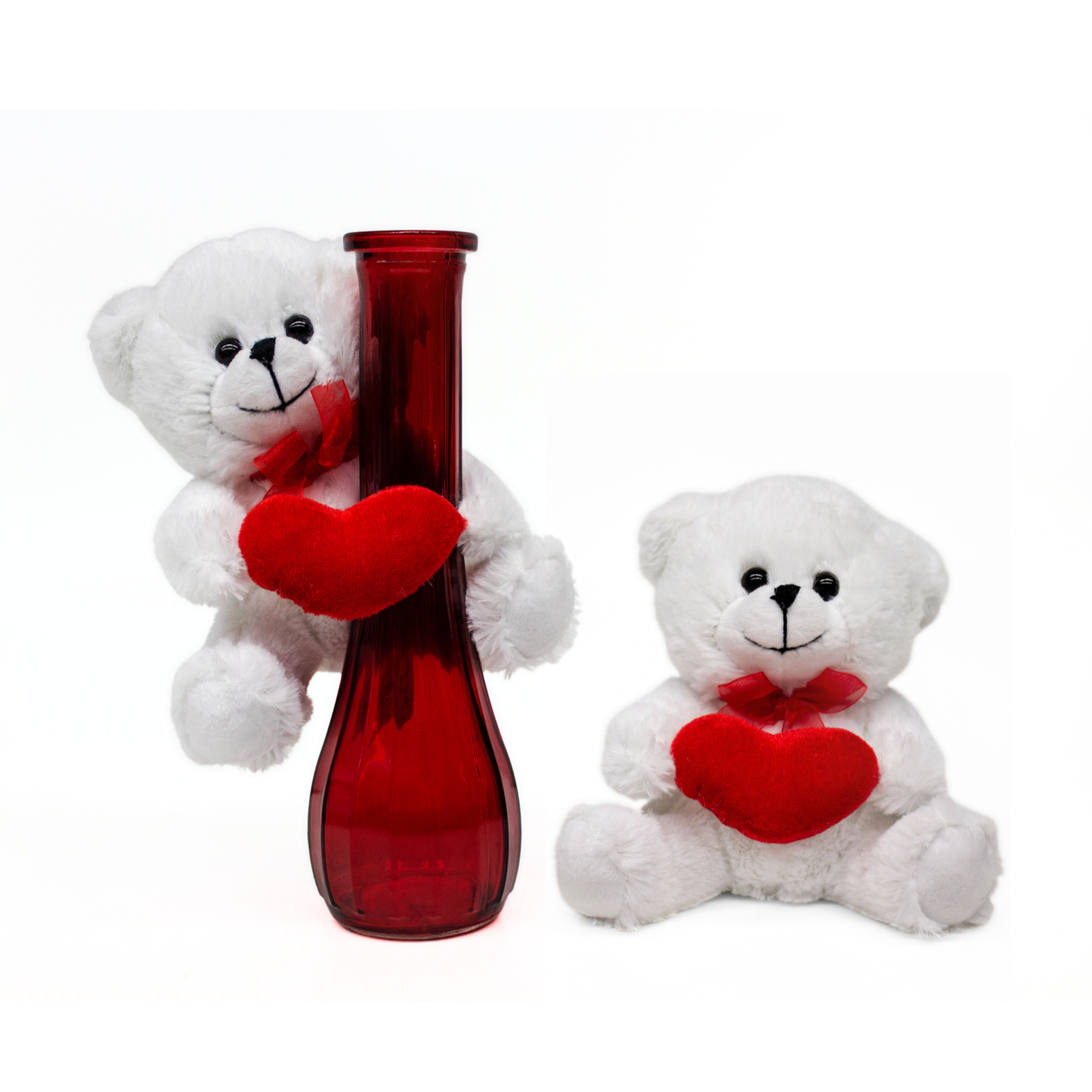 6.5"H Vase Hugging Bear with Red Heart - White