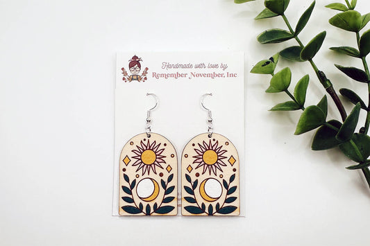 Moon Crescent Earrings, Wood, Handpainted: Silver