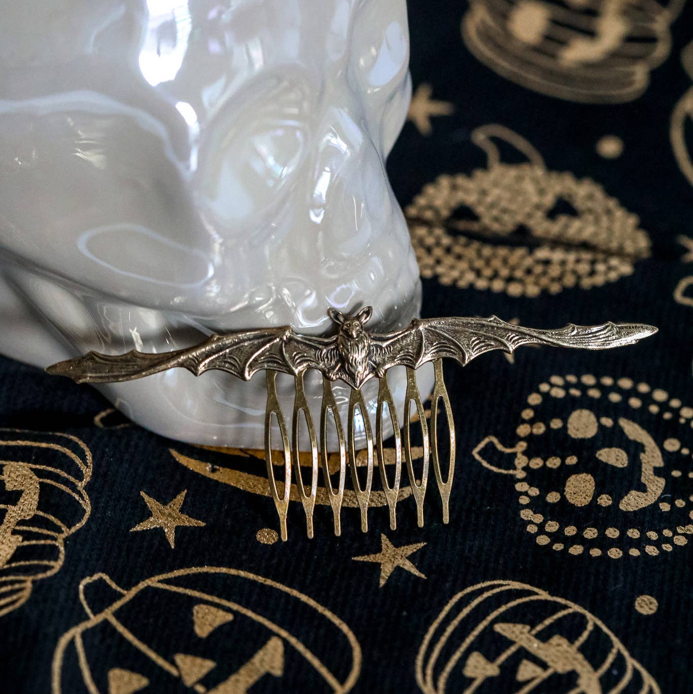 Bat Hair Comb: Halloween Hair Accessory: Black, Silver, Gold: Antique Gold