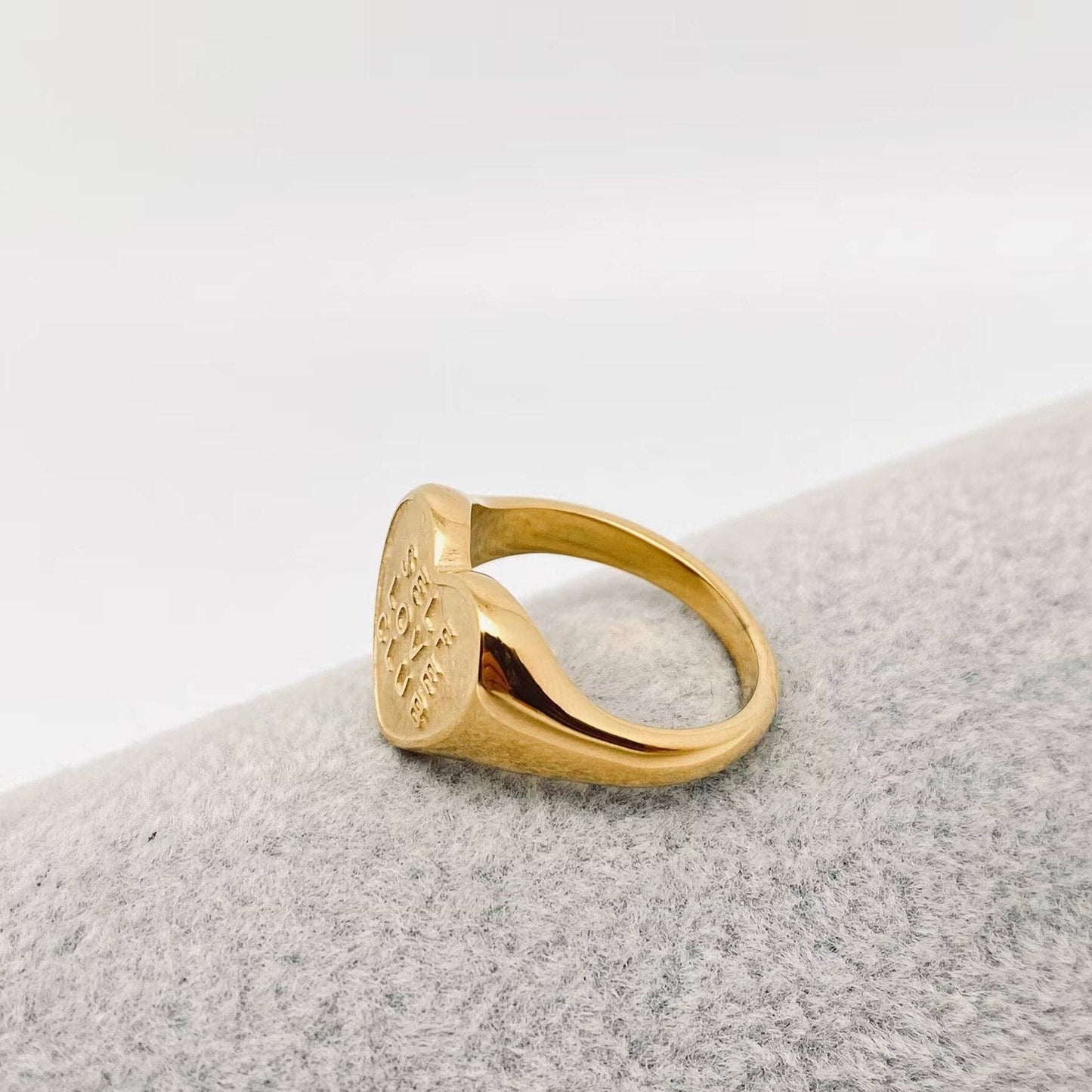 "SELF LOVE CLUB" Heart Shaped 18K Gold Plated Rings - FGS: 7