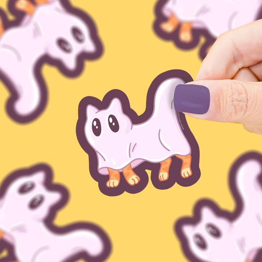 Ghost Kitty, Cute, Halloween, Cats, Vinyl Sticker