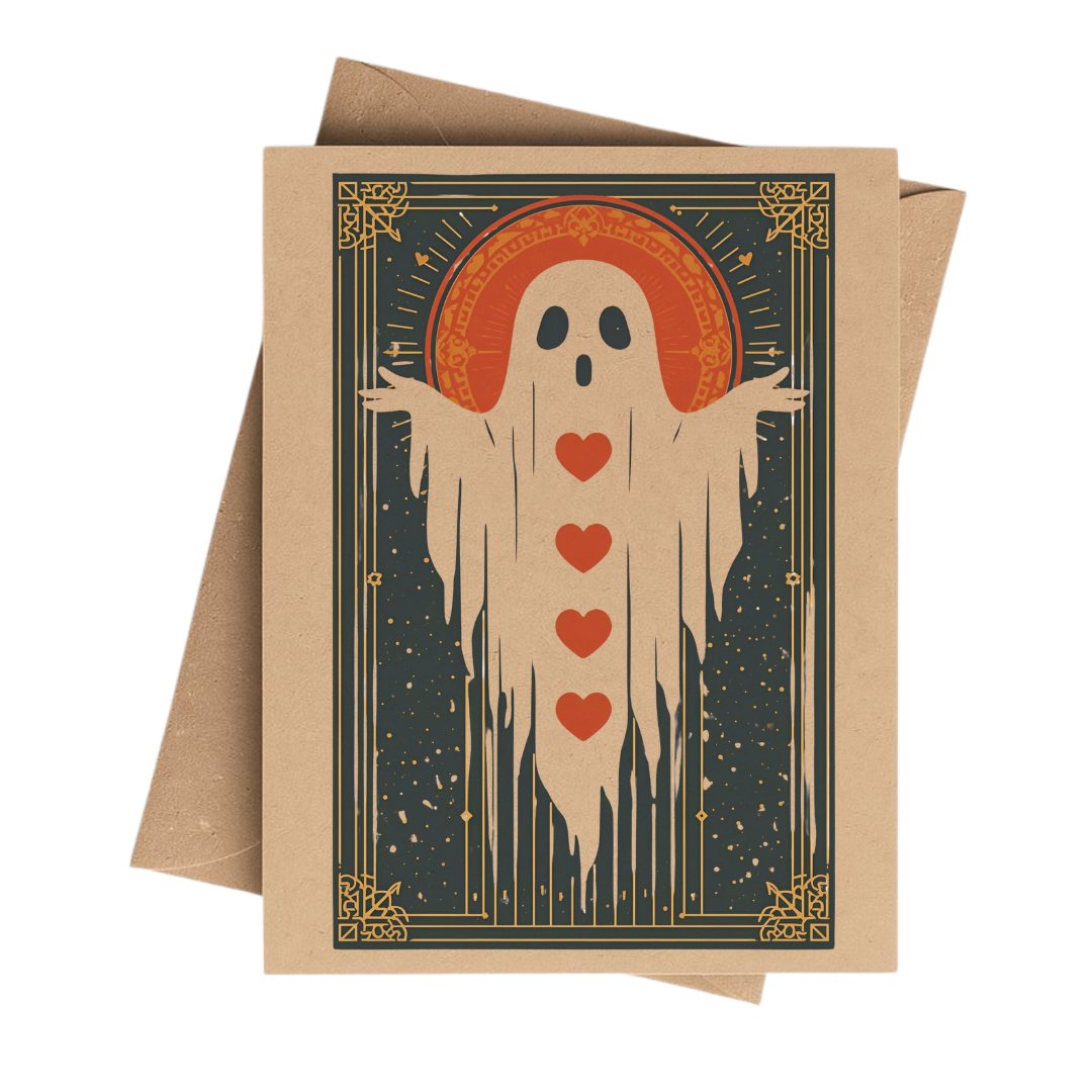 Spooky Ghost Heart Valentine Brown Kraft Notecard Boxed Set: White