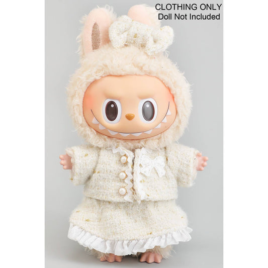 FANCY TWEED DRESS AND BOW LABUBU OUTFIT ONLY: WHITE / 1 SIZE