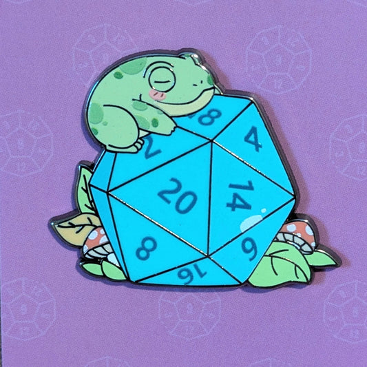 Frog On Polyhedral D20 Hard Enamel Pin -1.5"