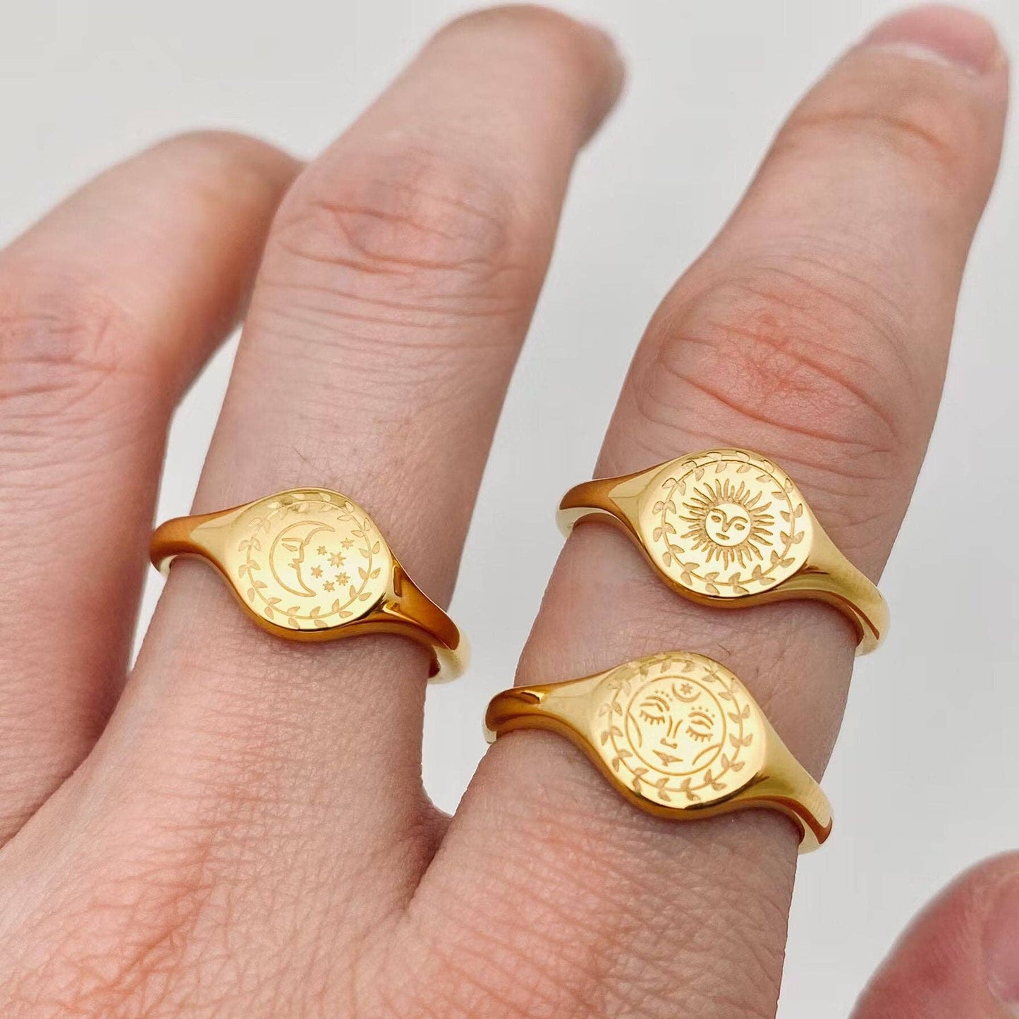 Moon Sun Stars Goddess 18K Gold Plated Ring - FGS/MS: Goddess / 8