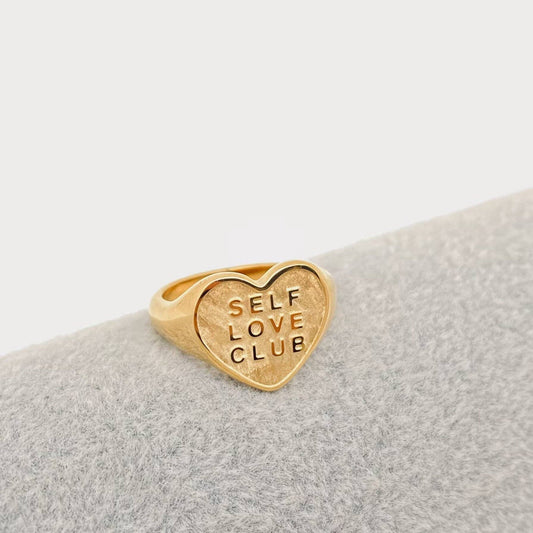 "SELF LOVE CLUB" Heart Shaped 18K Gold Plated Rings - FGS: 7