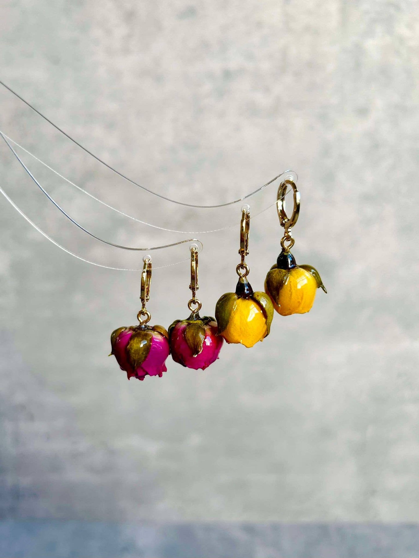 Unique Real Rose Earrings: Red