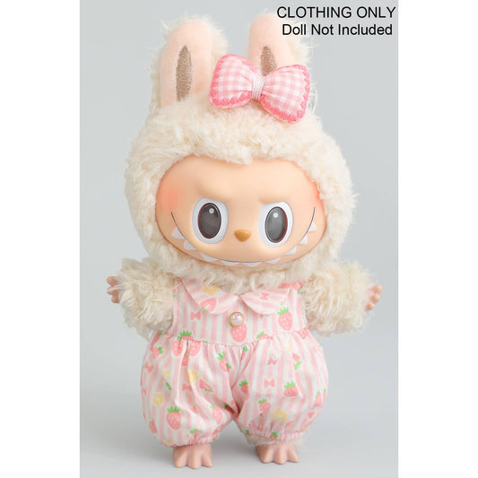 STRAWBERRY JUMPSUIT WITH BOW PIN LABUBU OUTFIT: PINK / 1 SIZE