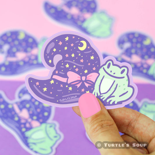 Witchy Frog Witches Hat Halloween Costume Toad Vinyl Sticker
